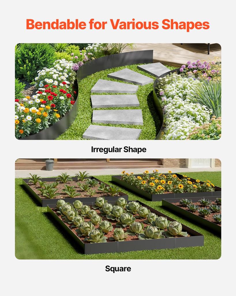 VEVOR Steel Landscape Edging, 4 Packs 40 x 12 in Rust-Resistant Metal Landscape Edging, Bendable Garden Edging Border, Heavy Duty Lawn Edging