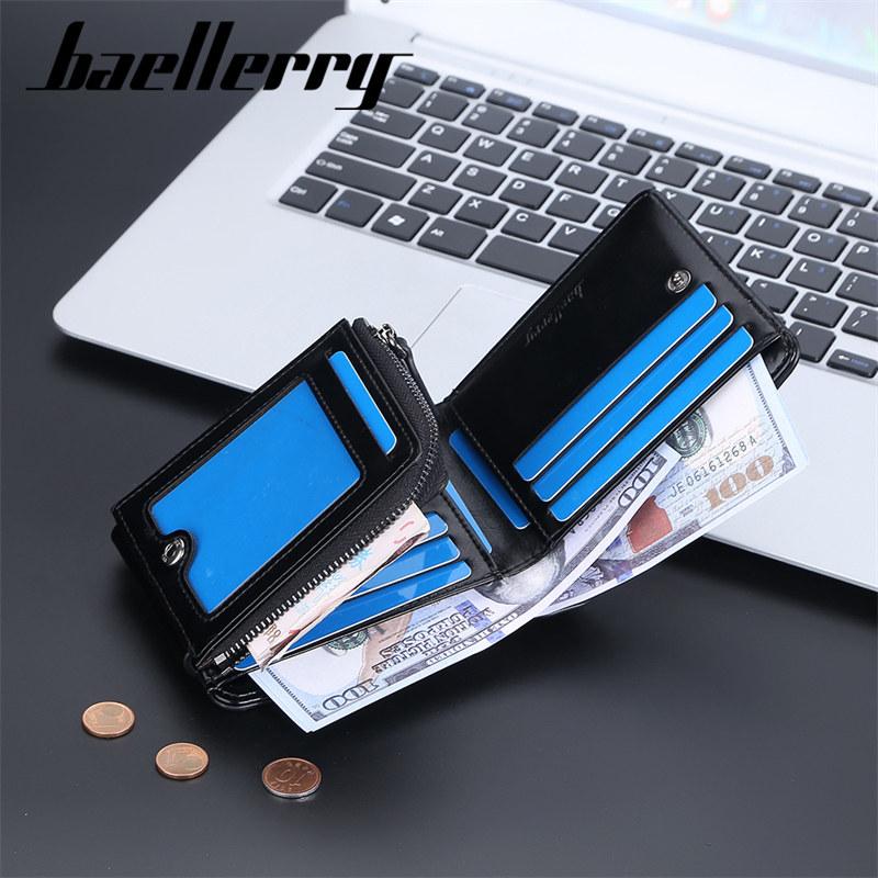 Baellerry Men Short Wallets Fashion Design Artificial Leather Trifold Wallet Business Vintage Card Holder Purse