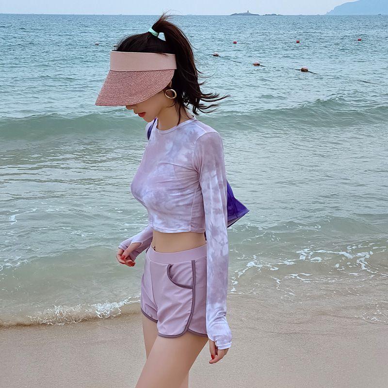 1011 new swimsuit women's four-piece set sexy flat angle split sports ins style student bikini hot spring swimsuit