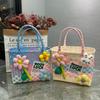 Plastic Handmade Weaving Basket Flower Bow Handbag Summer Dopamine Beach Bag Wedding Souvenir Multipurpose Storage Bag