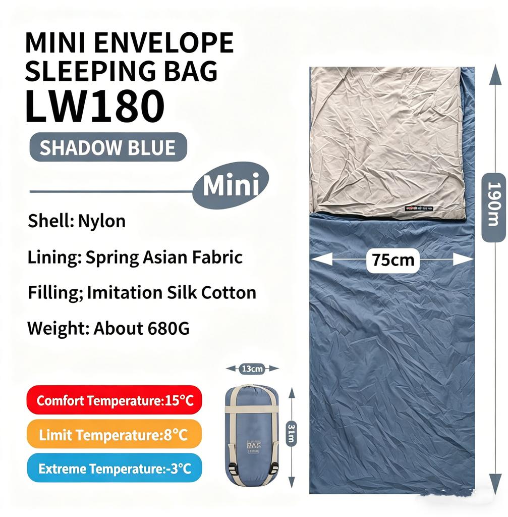 Custom Logo Ultralight Portable Mini Summer Envelope Nylon Down Cotton Machine Washable Outdoor Camping Sleeping Bag