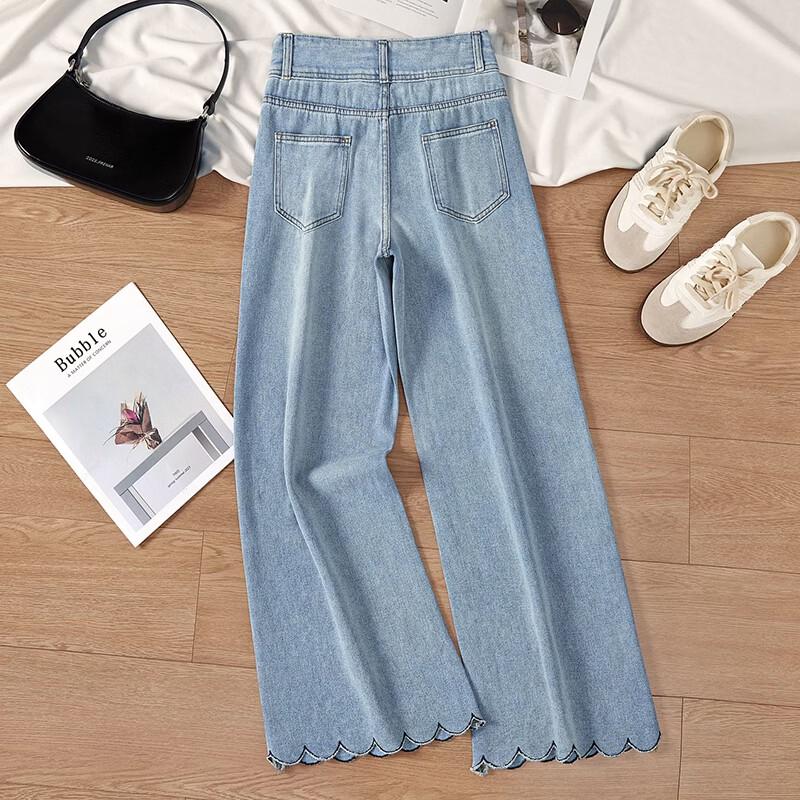 Женские широкие джинсовые брюки Tachi с вышивкой и вырезами