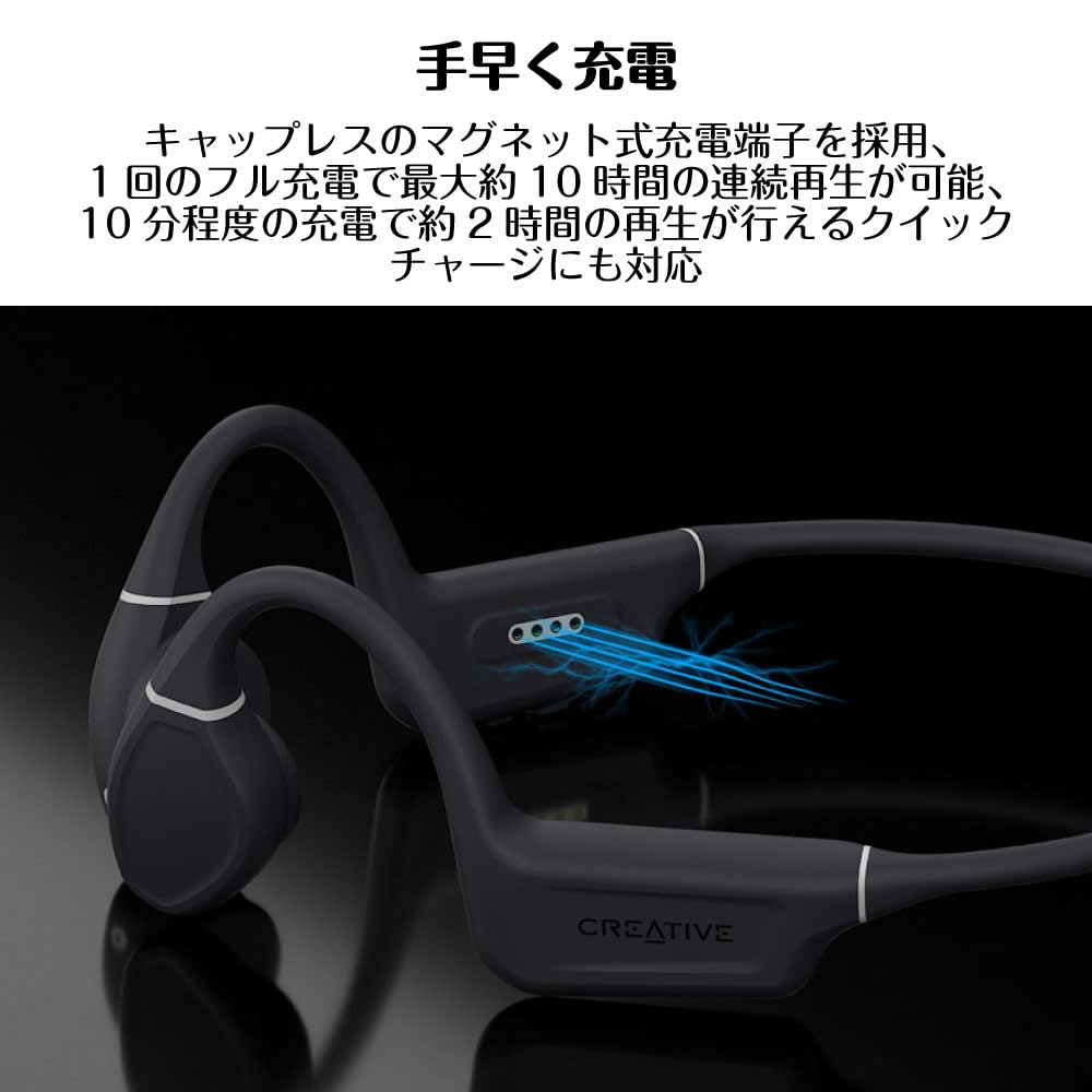 Creative Outlier Green Bluetooth Wireless Earphones with Adjustable Vibration Bone Low Latency and Mic Free+ Headset, Conduction, Mode, (HS-OTFPL-GR)