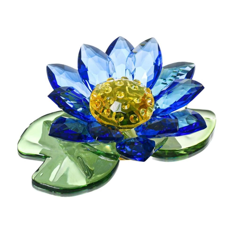 Decorative Glass Flowers Ornament Suncatcher Mini Lotus Crystal Statue Cabinet