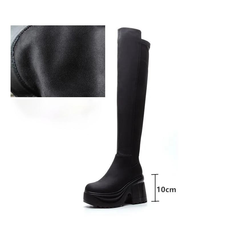 Женские сапоги для езды, женские сапоги выше колена, каблук высотой 10 см, эластичные узкие сапоги на платформе для женщин