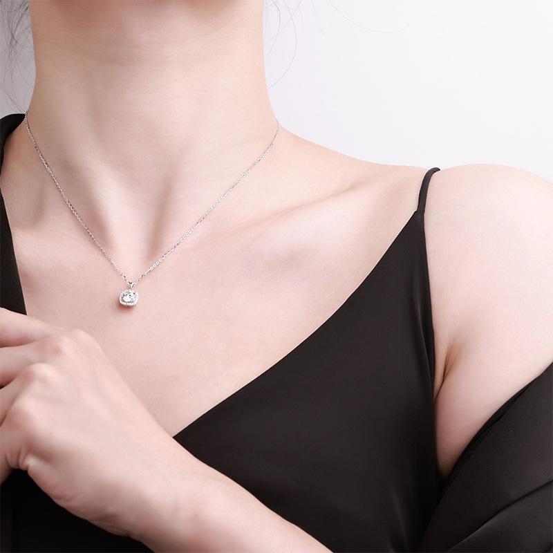 Ожерелье с подвеской из квадратного куба муассанита - серебро 925 пробы, европейская и американская мода высокого класса для женщин