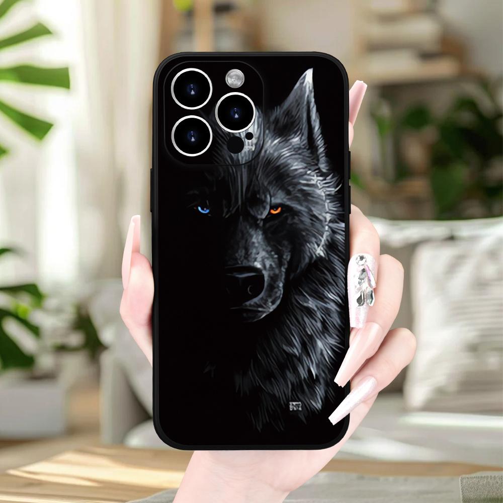 Черный чехол для телефона с рисунком волка, подходящий для iPhone 17 16 15 14 13 12 11 Pro/Max/Plus, противоударная задняя крышка