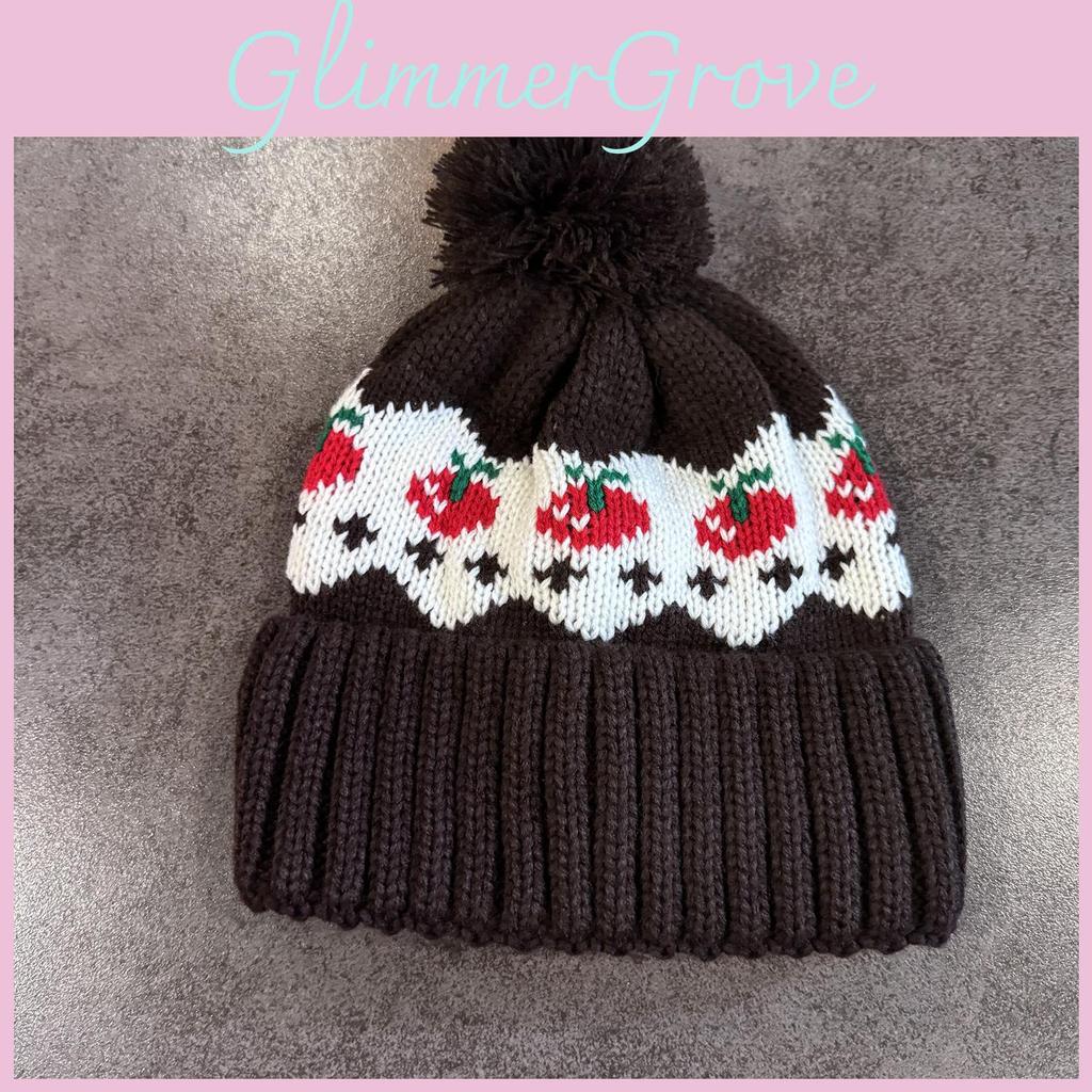 Red Cherry Knit Hat For Women Winter Warmth And Fashion Accessory