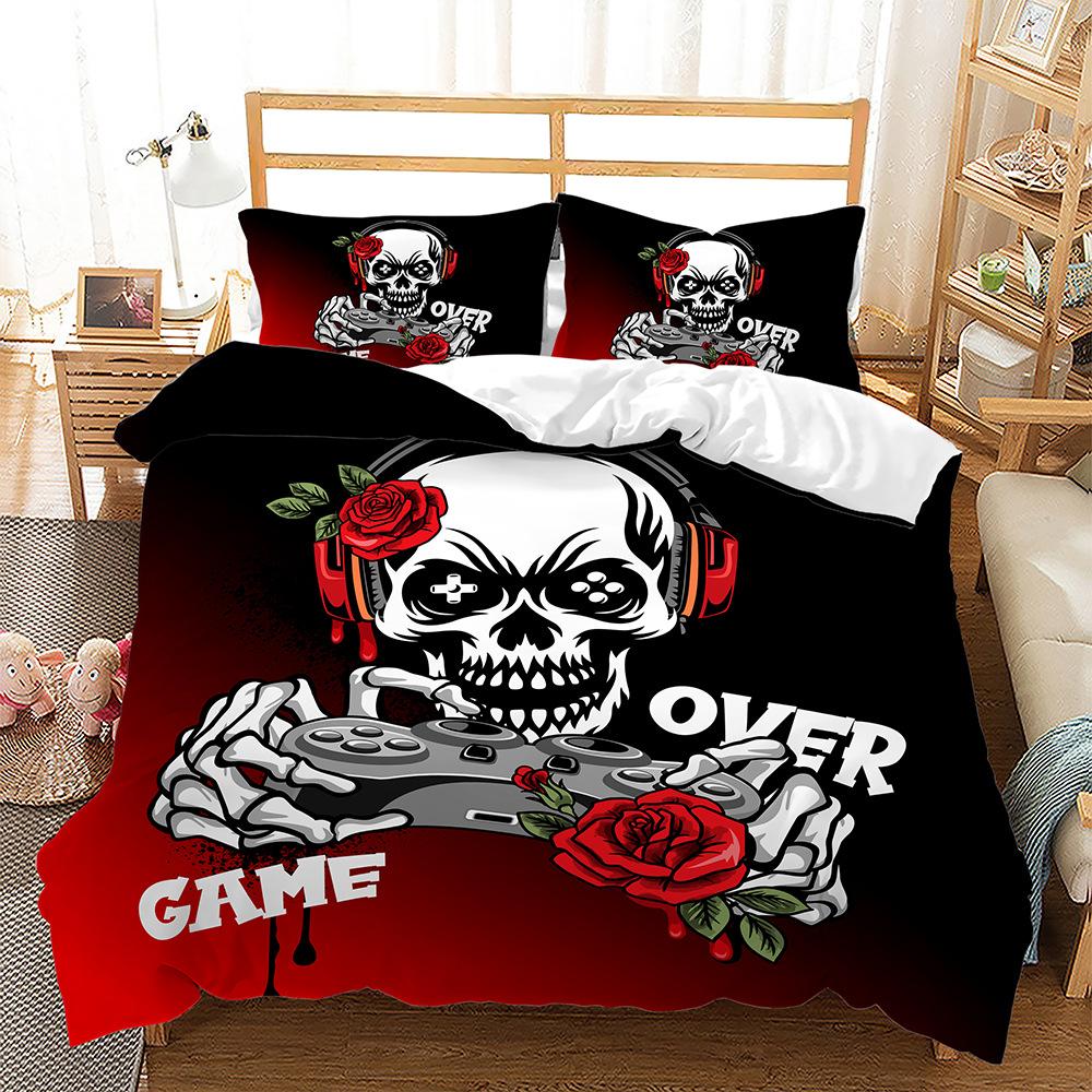 3D Skull Head Series Bedding Set Luxury Flower Skull Duvet Cover 2/3 Pieces DE135 * 200 Full Size Boys' Room Soft Bedroom Decoration
