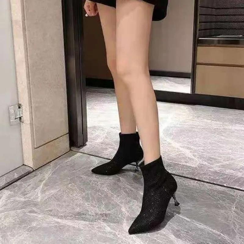 Зима 2024 женские ботильоны новые в блестках ПУ высококачественные ботинки осенние ботинки дизайнерские роскошные в продаже женские короткие туфли