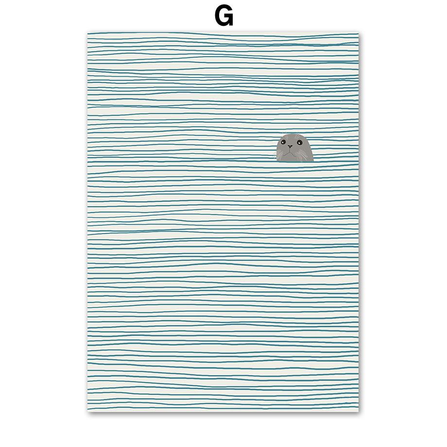 Девочка Тюлень Золотая рыбка Чайка Плакаты Печать Скандинавская Картина на холсте Мультфильм Современное настенное искусство Картины Детская комната Домашний декор