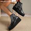 Женские ботильоны на танкетке с вышивкой Дизайнерские туфли в стиле ретро на среднем каблуке Трендовые зимние новые классические готические кожаные ботинки Botas De Mujer
