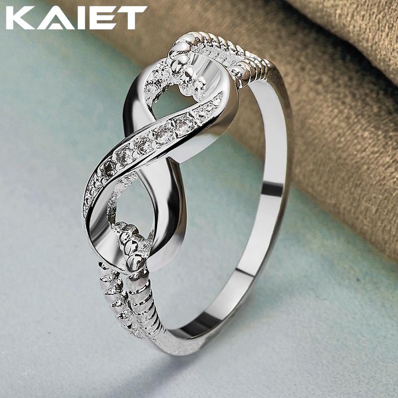 Кольцо 925 пробы из стерлингового серебра с инкрустацией кристаллами в виде 8-знака, размер 7-10, для женщин, модная бижутерия