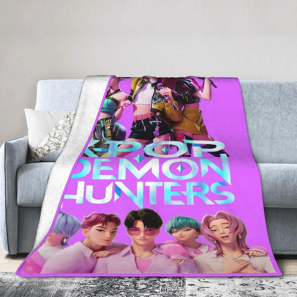 Huntrix Blanket Cover Coral Fleece Plush Kpop Demon Hunters Lightweight Throw Blankets for Home Couch Bedspread