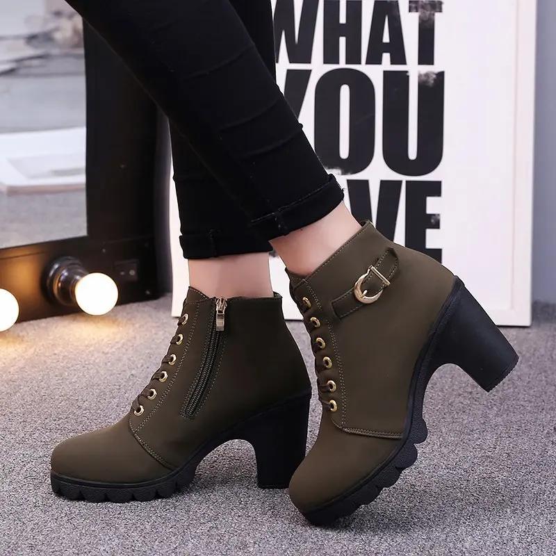 Fashion Spring Winter Women Pumps Boots High Quality Lace-up European Ladies Shoes PU High Heels Boots Fast Delivery