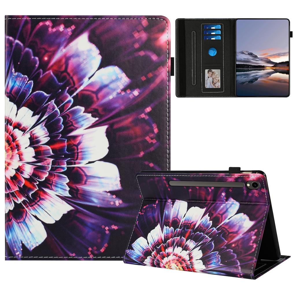 Чехол для Samsung Galaxy Tab S9/S10 FE/S9 FE, узорчатая кожа, чехол для планшета с автосном/пробуждением, держатель для карт