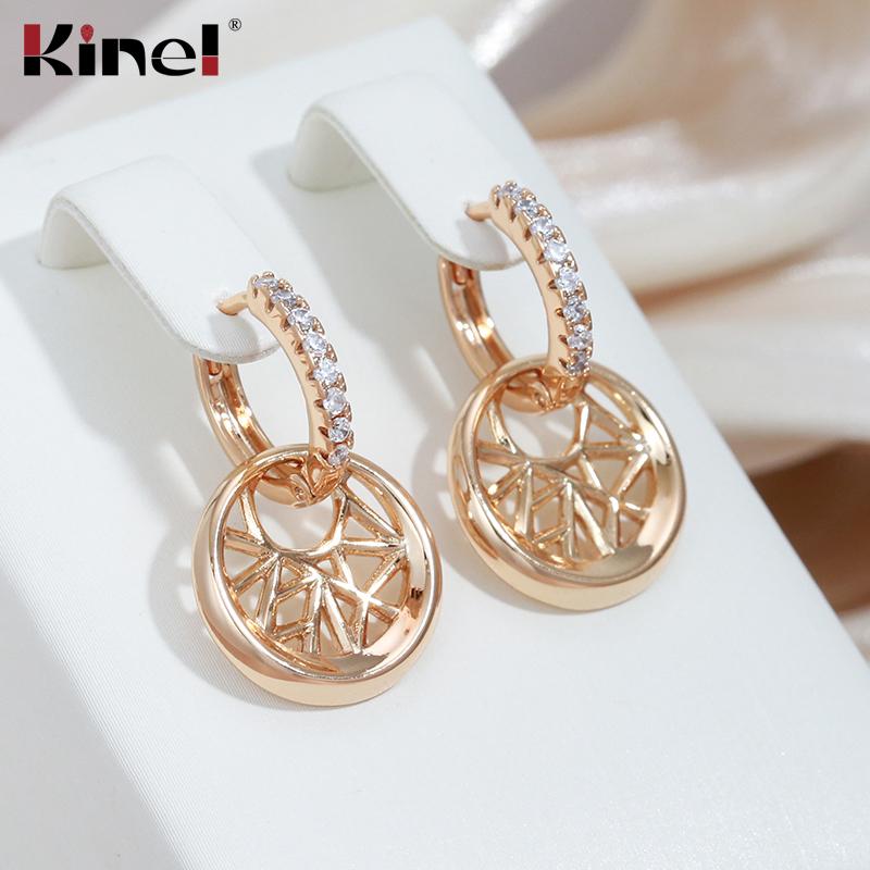 Длинные висячие серьги Kinel с резьбой и резьбой для женщин, повседневные украшения с кубическим цирконием