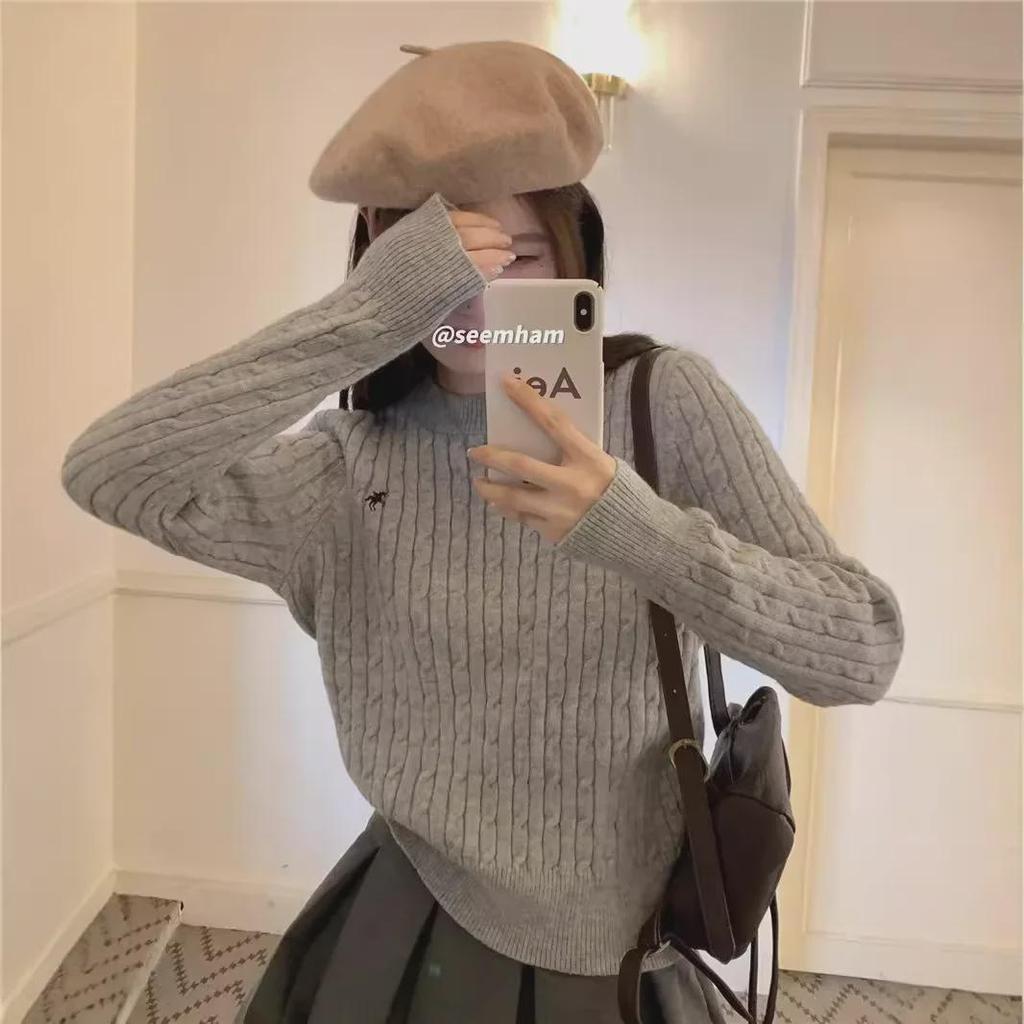 Женский свитер толстой вышивки в стиле колледжа, цвет «Off-White», осенне-зимний дизайн