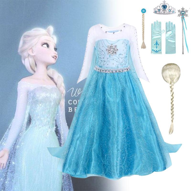 Платье принцессы Эльзы для девочек, костюм на Хэллоуин, детское сказочное платье