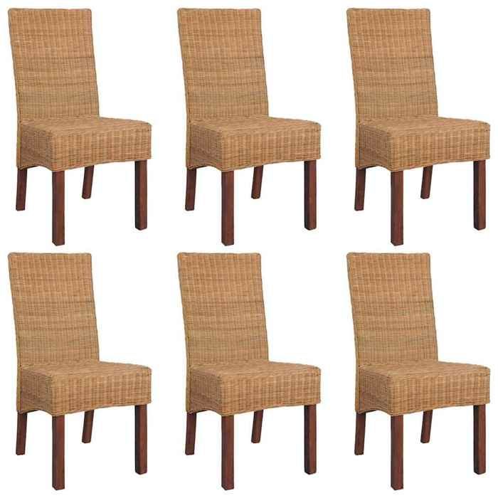 Dining Chairs - vidaXL - Set of 6 - Natural Rattan - Solid Wood - Comfortable