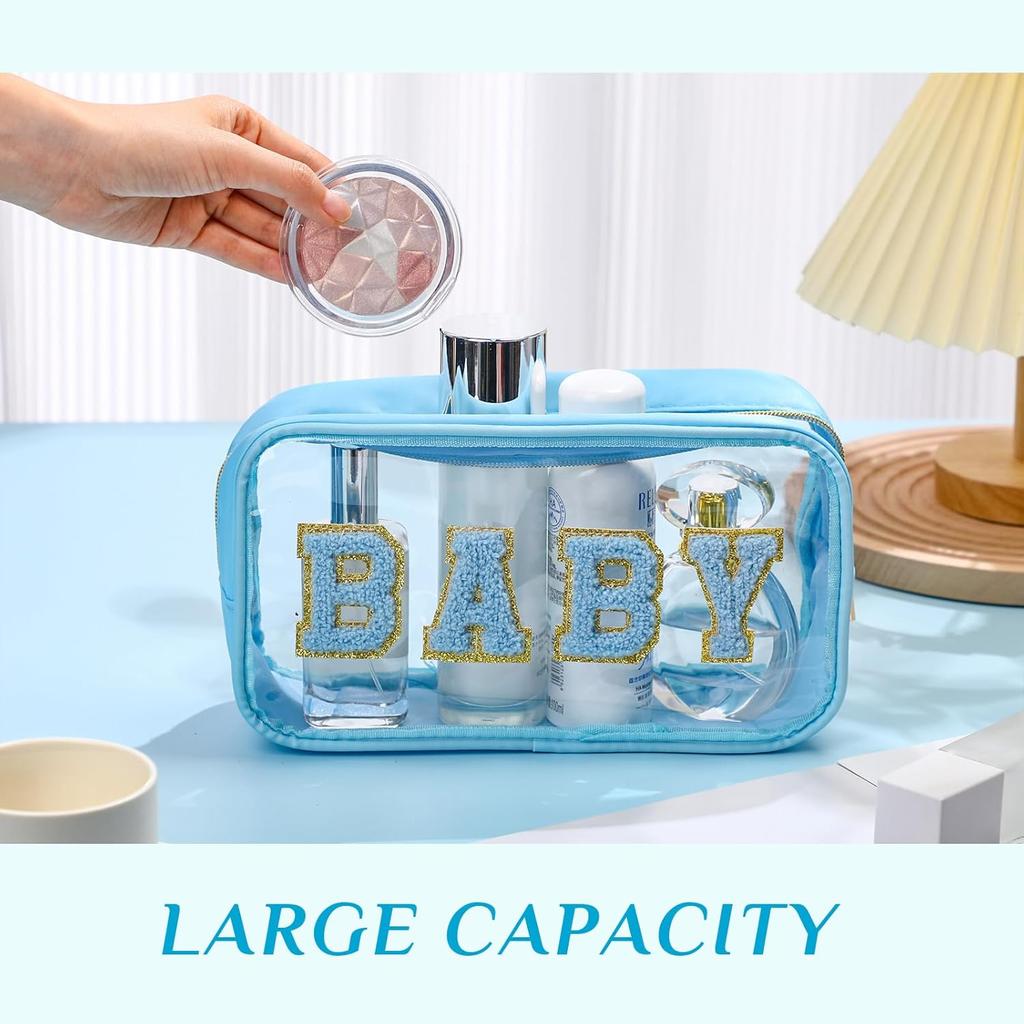 4 Pcs Mama and Baby Toiletry Bag Clear Chenille Letter Pouch Snacks Makeup Stuff Travel Diaper Bag Preppy Transparent Pouch with Zipper for Women