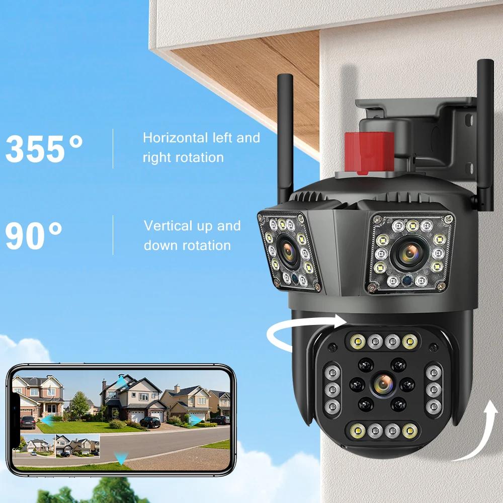 2026 Новая WiFi 6K 12МП PTZ IP-камера Три экрана Защита безопасности Обнаружение движения человека Уличная IP CCTV Наблюдение Умный дом