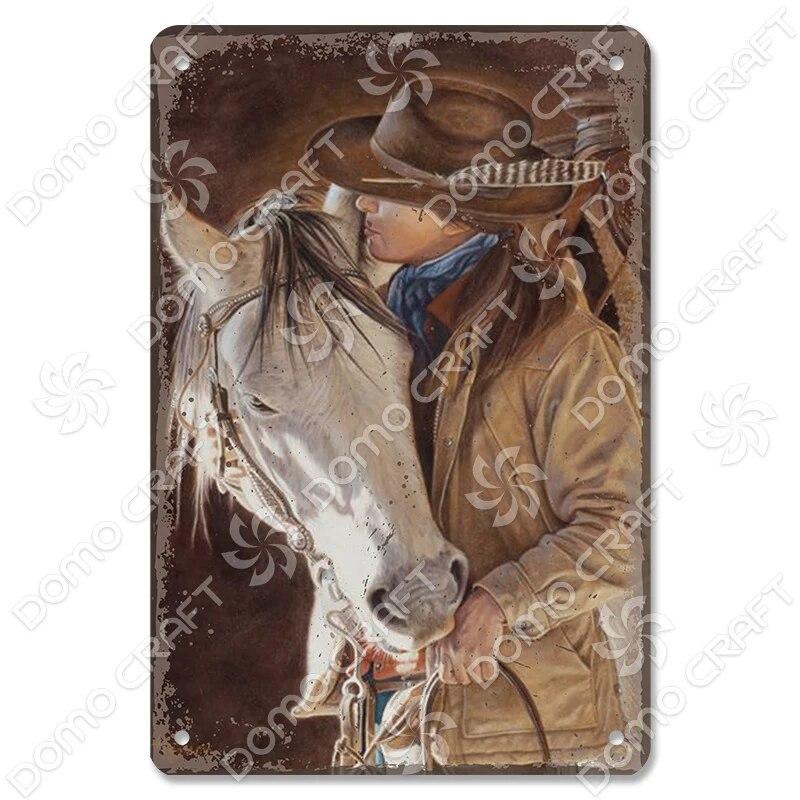 Cowgirl Tin Sign Metal Plaque Cowboy Boots Pony Metal Poster Vintage Wall Decor for Horse Riding Club Garden Home
