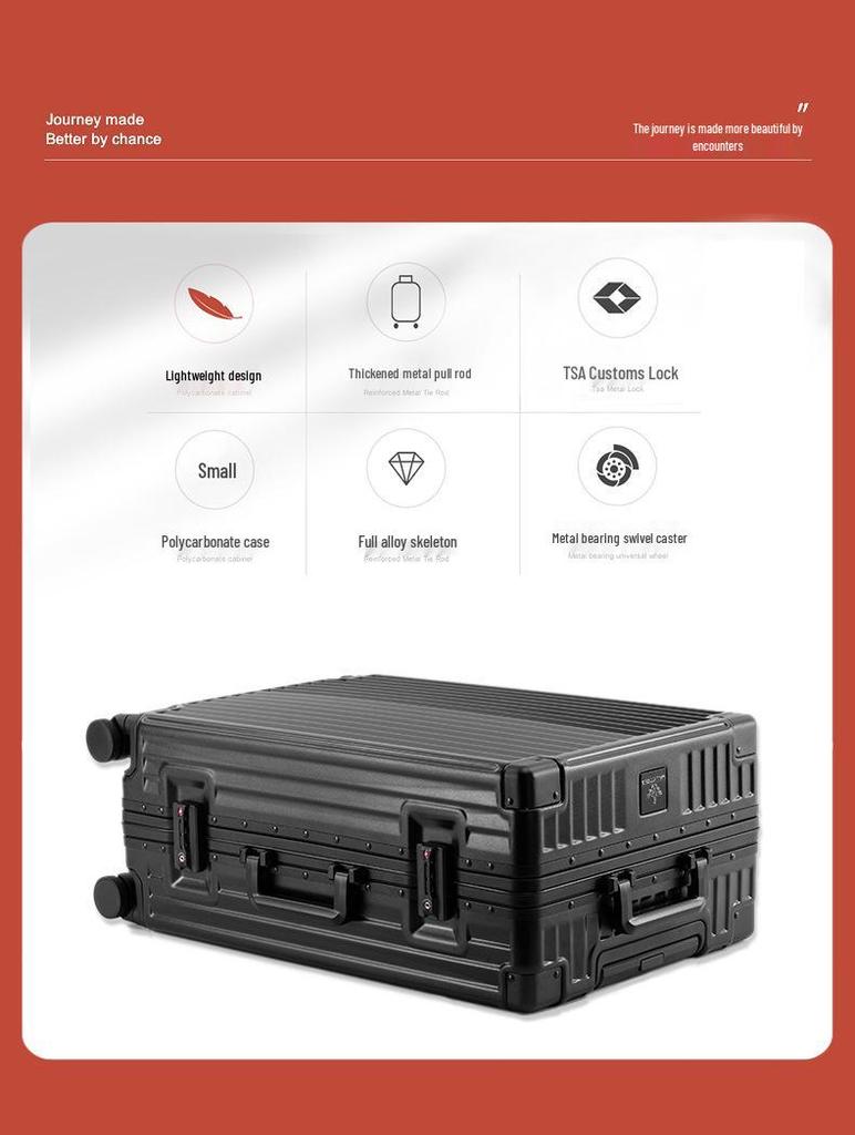 Xingzhi Lv Aluminum Suitcase with Universal Wheels - 20/24/26/28 Inch Travel Trolley, Unisex Design