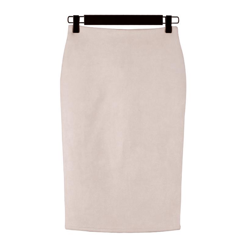 Женские юбки, замшевые однотонные юбки-карандаши, женские осенне-зимние облегающие облегающие юбки с высокой талией, винтажные замшевые толстые эластичные юбки с разрезом