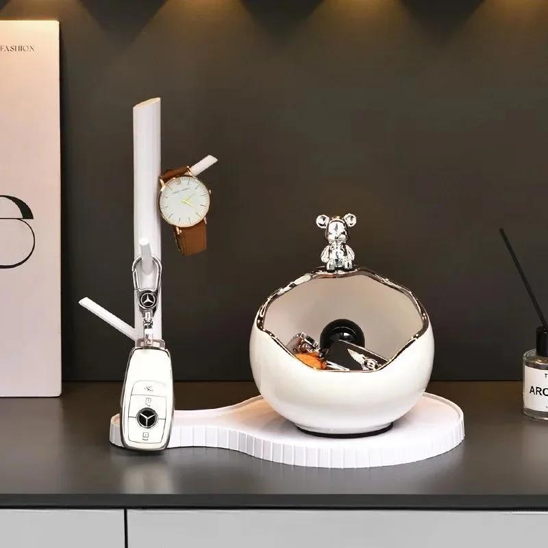 Ceramic Bear Tray Statue Accessory Storage Key Holder Candy Bowl Jewelry Earrings Suitable for Home Modern Table Office Decor