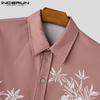 INCERUN Oversized Men Turn-down Collar 3/4 Sleeve Buttons Floral Print Casual Shirts