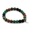 Stones and Minerals. African Turquoise Beads Bracelet + Malachite + Matte Black Onyx + Wood Made In France.