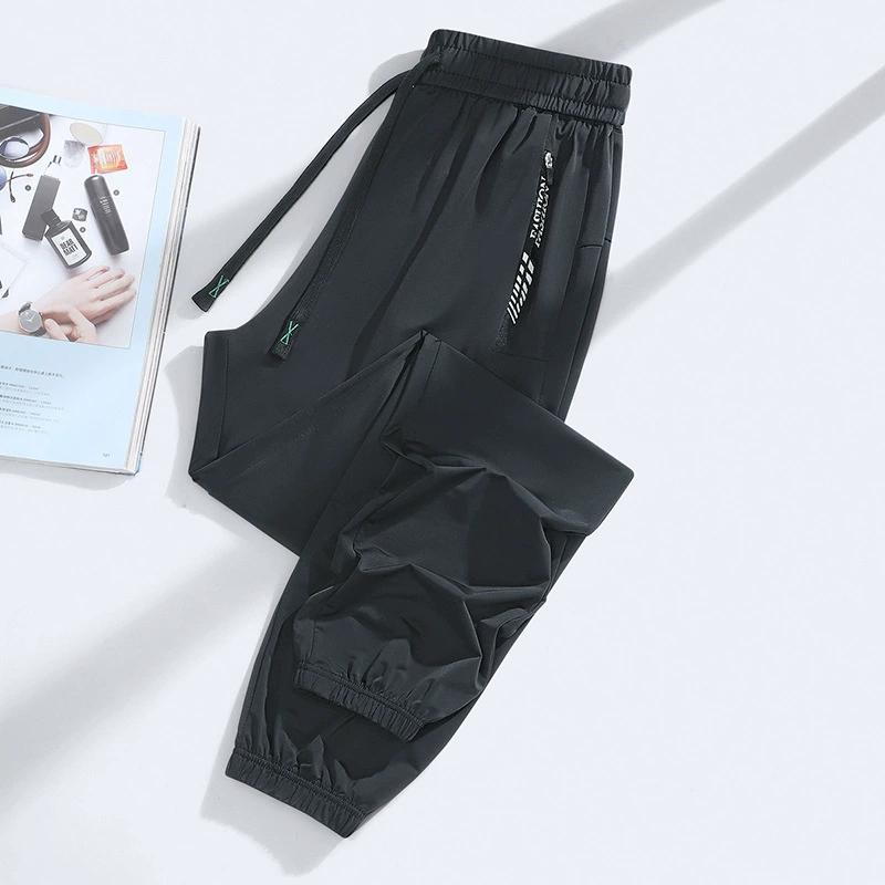 Летние брюки Ice Silk в парном стиле, мужские эластичные спортивные брюки, мужские повседневные брюки, мужские универсальные повседневные свободные широкие брюки