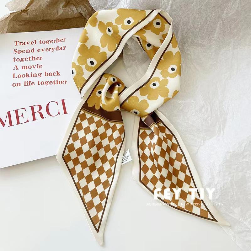 Small Long Ribbon, Silk Scarf, Headband, Streamer, Women's Scarf, White Versatile Tie, French Tie, Strap, Gift Silk Scarf.