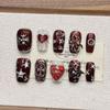 Handmade Gothic Dark Red Metal Embellished Nail Art Tips Women Teens - Cross Tulip Floral Leopard Star Design