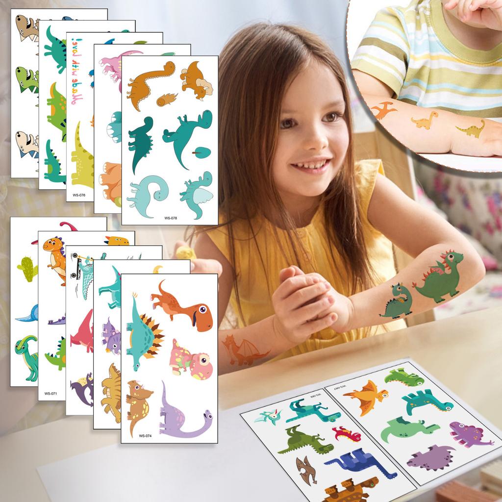 Детский набор динозавров из 20 листов, детский набор моющихся временных наклеек с динозаврами