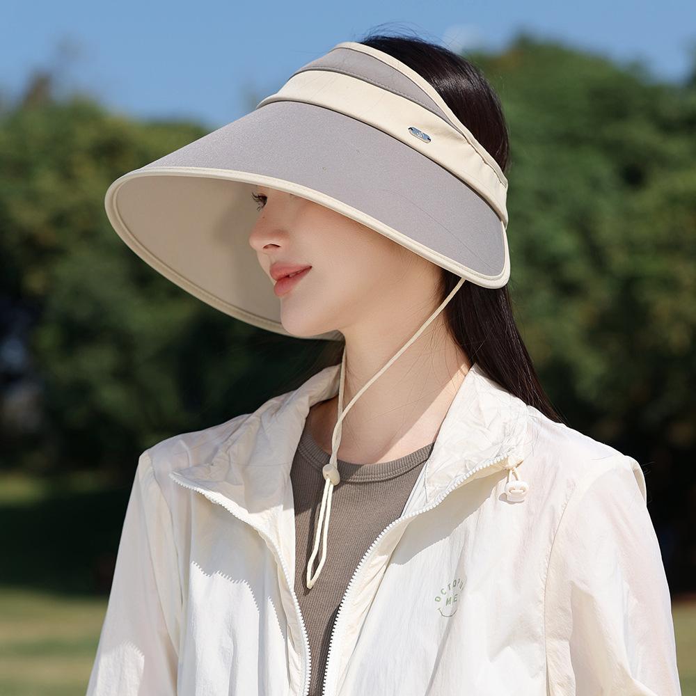 Fashion Color Matching Outdoor Travel Sunscreen Hat Women'S Travel Uv Protection Empty Top Hat Outdoor Big Brim Sun Hat