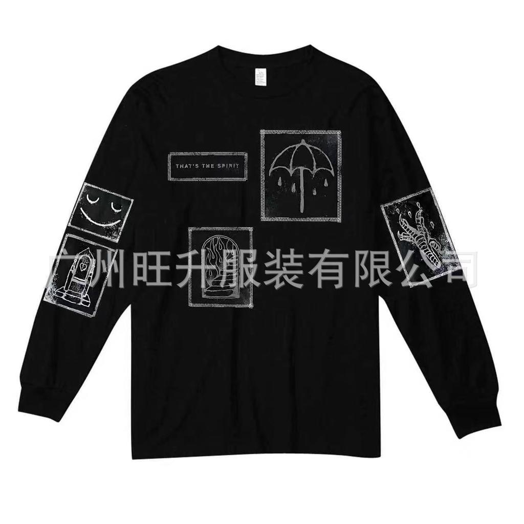 Crew neck ruffian handsome graffiti square umbrella front and rear printing bouquet mouth long sleeve casual top