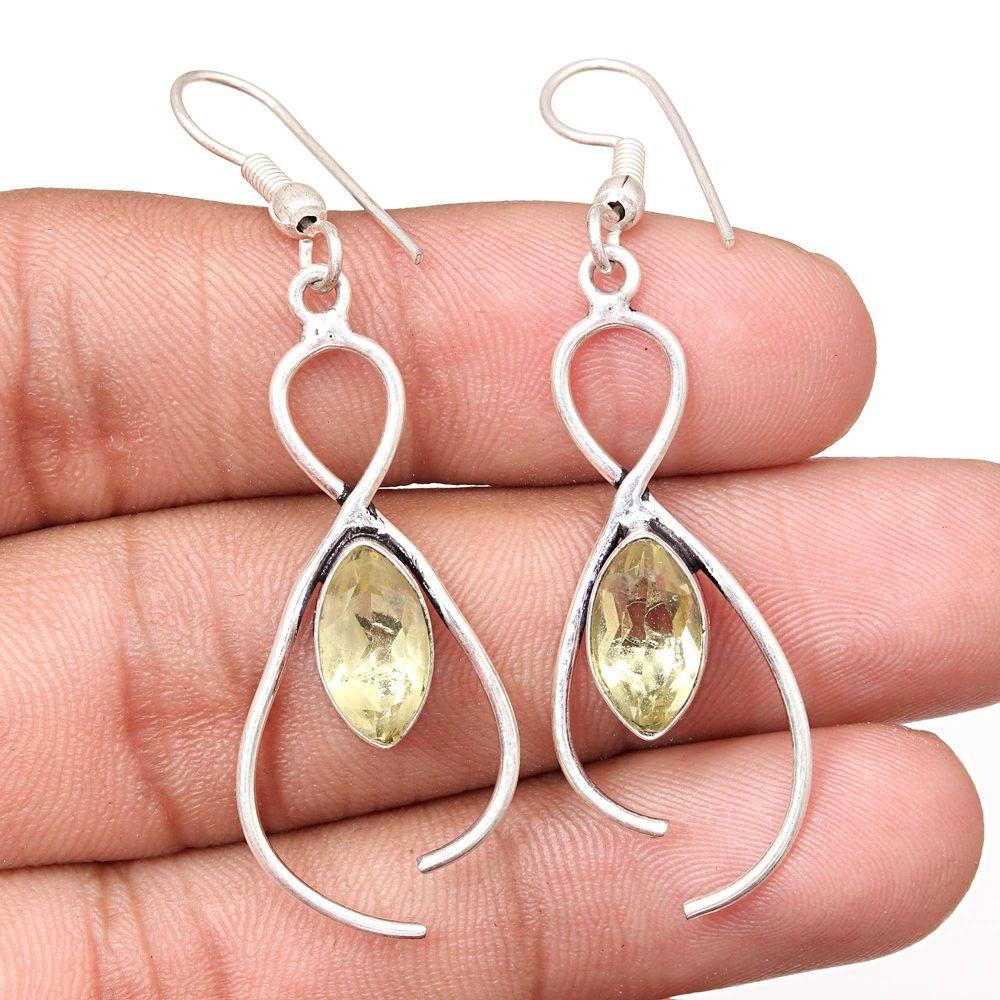 Lemon Topaz Gemstone Handmade Silver Jewelry Earrings 1.5''