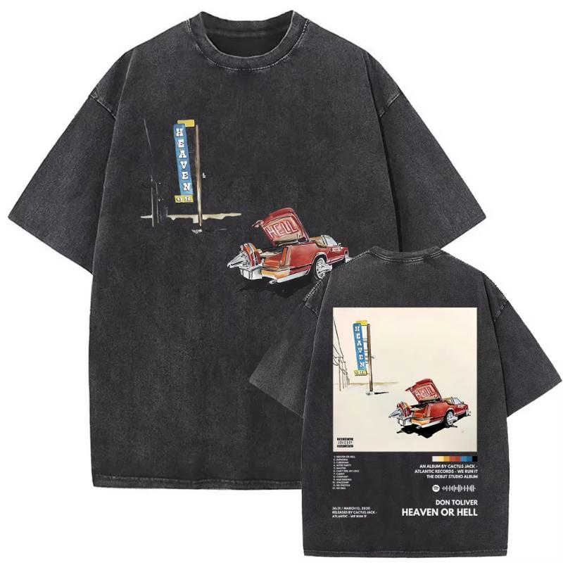 Washed Vintage Rapper Don Toliver Hardstone Psycho Album Print T Shirts Unisex Women Fashion Hip Hop Oversized Tshirts Streetwear