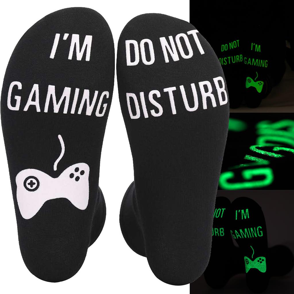 Men Cotton Socks Funny Letter Printed Short/Mid-Tube Socks Soft Breathable Black Glow In the Dark Socks 44-49 Size
