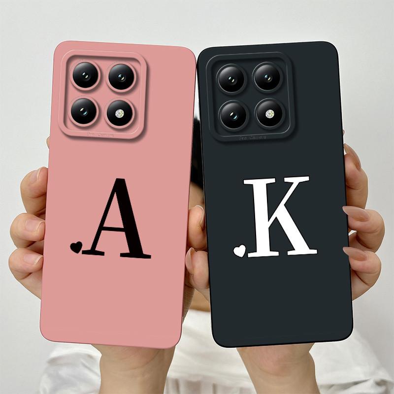 For Xiaomi 14T Pro Case Xiaomi 14T Pro Cover Mi 14T Pro Luxury Initial Letters Square Phone Case Matte Shockproof TPU Back Cover