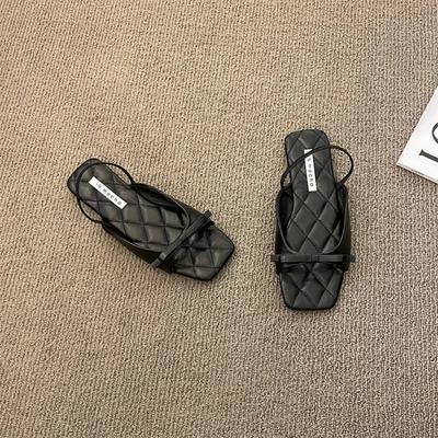 Летние новые женские тапочки с открытым носком и квадратным носком 2024 года, брендовая обувь для женщин, повседневные женские тапочки с бантом и плоским носком на открытом воздухе Chinelos