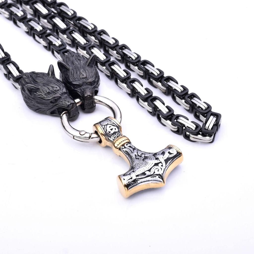 Персональный взрыв мужское ожерелье из нержавеющей стали в виде головы викинга-волка и молота Тора, ожерелье императора