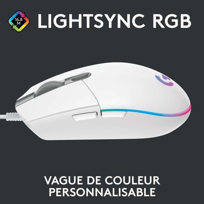 Игровая мышь Logitech G203 LIGHTSYNC RGB - Белая - 6 программируемых кнопок - 8000 dpi