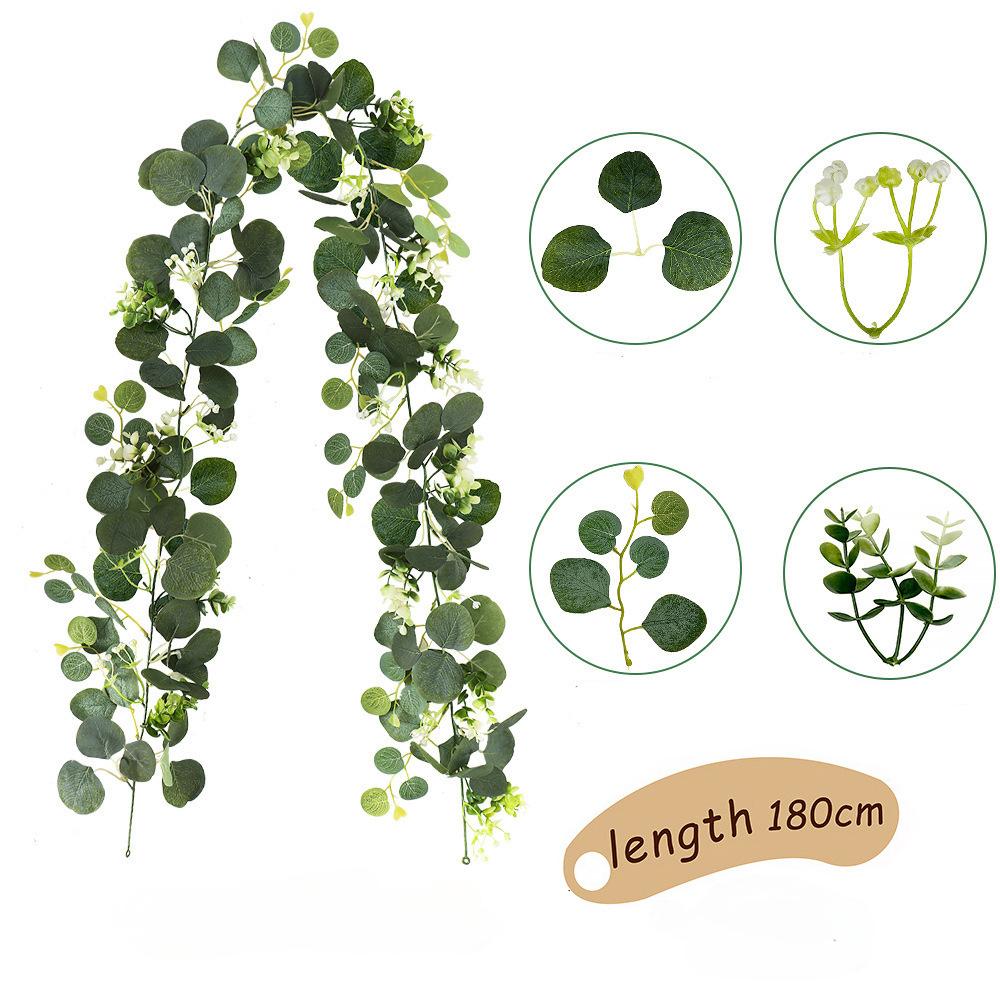 Искусственные листья эвкалипта, зелень, гирлянда, искусственное растение, весенние лианы с белыми цветами и ягодами для свадебного, домашнего, праздничного декора