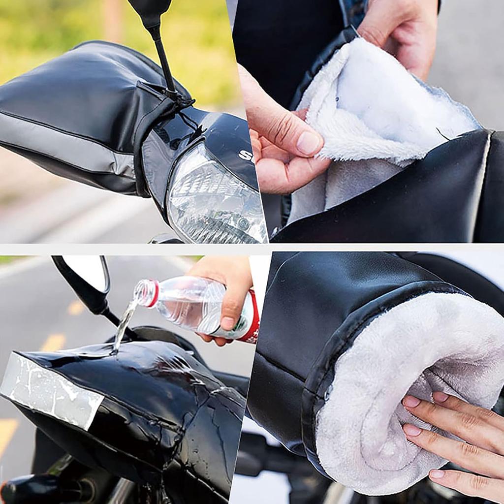 Handlebar Gloves Winter Handlebar Muffs, Motorcycle PU Leather Warm Waterproof Glovers, Motor Scooter Protection Handlebar Thermal Gloves