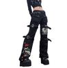 E-girl Gothic Black Cargo Pants Capri Women Low Waist Jeans Long Trousers Y2K Grunge Vintage Hip Hop Punk Harajuku Streetwear