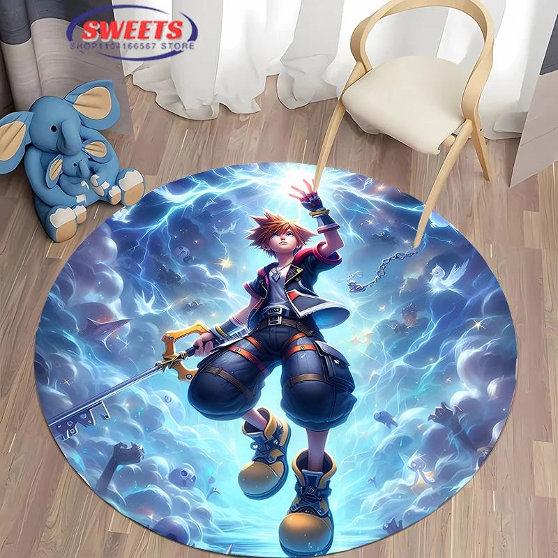 Круглый ковер Disney Kingdom Hearts, Нескользящий игровой коврик, Напольный ковер для гостиной, спальни, детской комнаты, Круглый коврик, Прочный моющийся коврик