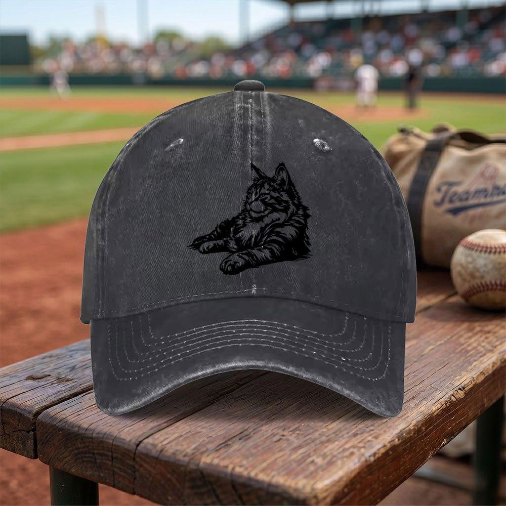 Maine Coon Washed Baseball Cap Adjustable Buckle Lightweight Breathable Unisex Cap for Daily Use Travel Gifts